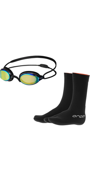 2026 Orca Killa Hydro Mirror Goggle & Hydro Swim Neoprene Booties NA3400MA46 - Black